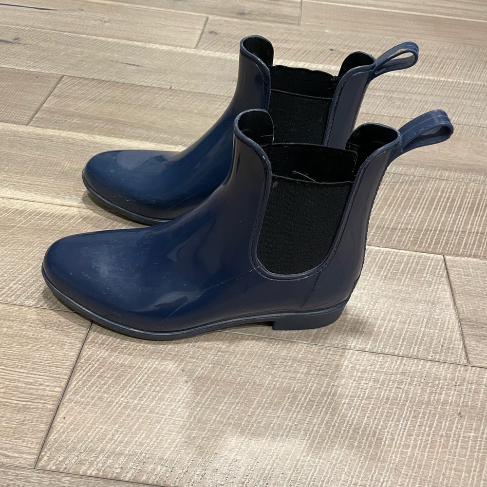 J Crew Chelsea Blue Rain Booties Boots Ankle Length Shaft Size 7 - Picture 2 of 5